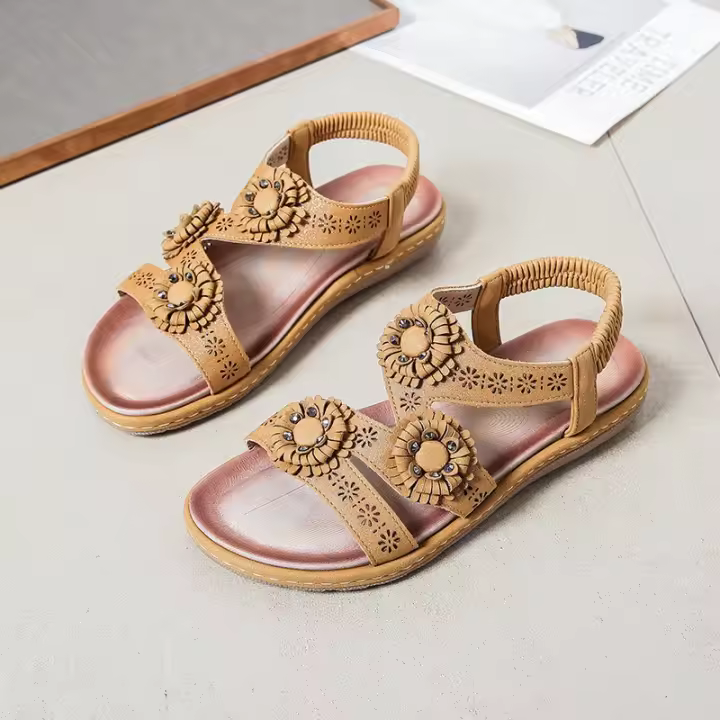 Sandalias planas para mujer 2025 - Estilo bohemio con pedrería y flores, sandalias de playa l de tallas grandes, transpirables (zapatos de verano para mujer, sandalias deportivas de lujo) - 1