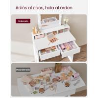Luces LED con Brillo Ajustable, Mesa de Maquillaje con Espejo, 2 Cajones y 3 Compartimentos, Moderno, Blanco - details 4