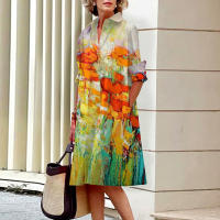 Marca de moda, vestido camisero de manga larga, informal, holgado, con estampado Floral, de una sola fila, con botones, Polo, bata con bolsillo para mujer 2023 - details 7