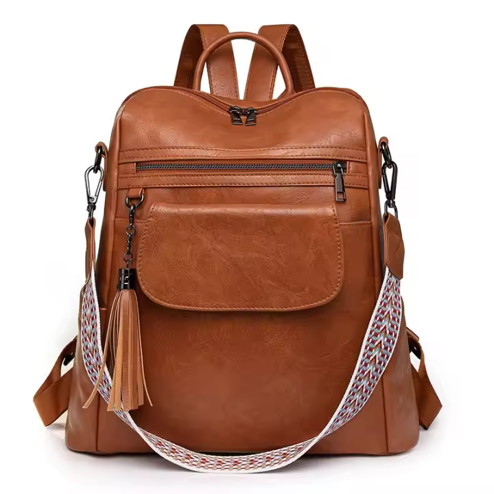 Mochila de cuero de las señoras,Diseño de moda,Bolso de hombro de las señoras,Mochila de viaje,Gran capacidad,Vintage,Bolsa Crossbody - 1
