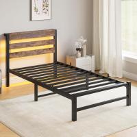 Marco de cama doble con estación de carga y luces LED, plataforma de metal resistente, marco de cama doble de 135 x 190 cm con cabecero de madera con almacenamiento, no necesita - details 17