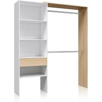 Armario Vestidor, Armario 2 Barras, 4 Baldas y 1 Cajón, Vestidor Reversible, Acabado en Blanco Artik y Roble, Medidas: 158 cm (Ancho) x 187 cm (Alto) x 40 cm (Fondo) - details 4