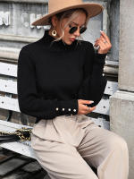 Suéter de cuello alto con botones para mujer, Jersey de punto suave, Vintage, color blanco, otoño e invierno, novedad de 2023 - details 6