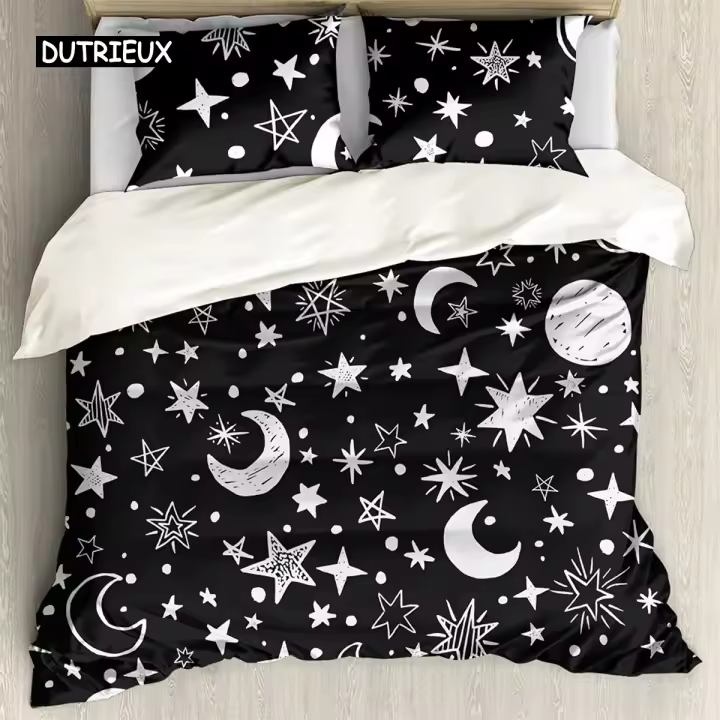 Juego de Ropa de Cama de Galaxia Azul Oscuro Cubierta de Cama de Poliéster con Funda de Duvet para Niños 2/3pcs - 1