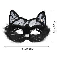Máscara de bola de maquillaje veneciana, máscara de cara de gato de encaje negro, máscara de ojos para mascarada, tocado de Cosplay para fiesta de Navidad, máscara de lujo para Halloween - details 10