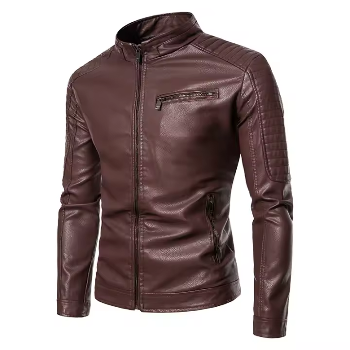 Nueva chaqueta de cuero para hombre, moda delgada de motocicleta juvenil, PU, de otoño e invierno - 1