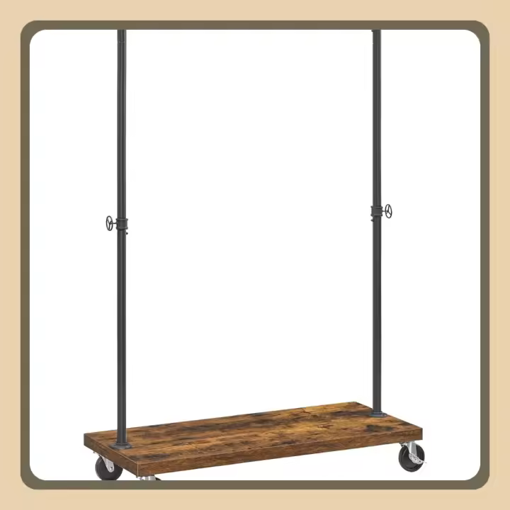 Burro Perchero de Alta Resistencia, 80 kg de Carga Total, Perchero Burro con Barra de Colgar de 98,5 cm, con Estante de Almacenamiento, Industrial, Marrón Rústico y Negro HSR65BX - 1