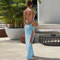 Sandalias de mujer nuevas de doble cara con abertura alta y tirantes, hermoso vestido de punto con espalda descubierta, falda de playa, moda femenina - details 10