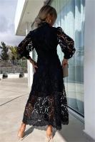 2025falda de encaje con cuello redondo para mujer, farol ahuecado Vestido de manga, cintura ajustada, ropa informal de noche, fiesta de graduación - details 5