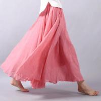 Falda de Lino y Algodón para Mujer 2025 Larga con Pliegues, Cintura Elástica, Estilo Bohemio Vintage para el Verano - details 3