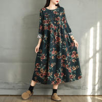 Vestido Floral de Algodón Vintage Moda Casual para Mujeres Primavera Otoño - details 9