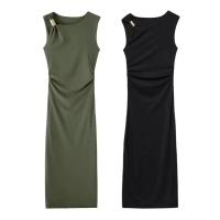 Vestido largo asimétrico de metal con cuello de moda de verano para mujer sin mangas - details 0