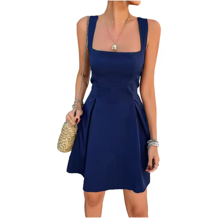 Vestido de Playa Boho de Verano Cuello Cuadrado Sin Mangas con Espalda Descubierta - 1