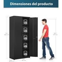 Armario de Garaje de 5 Estantes con Cerradura, Armario de Oficina con Estantes Ajustables, para Oficina, Garaje y Lavadero, Negro - details 1