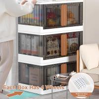 Contenedores de Almacenamiento con Tapas, Juego de 3 Grandes Cajas de Almacenamiento de Plástico de 72L con Ruedas y Puerta, Caja Plegable Transparente para Ropa/Juguetes/Camping, 64 x 40 x 37 cm - details 5