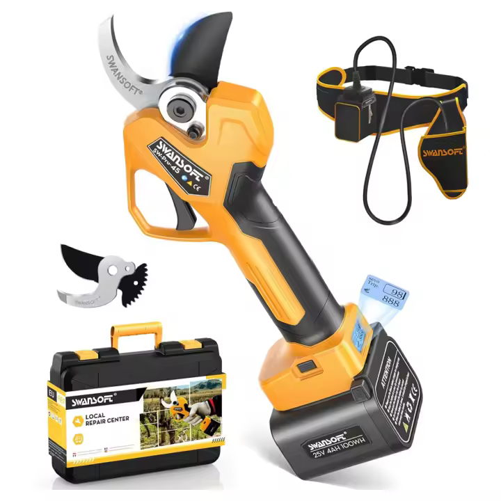 SWANSOFT PRU45 Tijeras de podar eléctricas profesionales Pantalla LED de 45 mm con dos baterías de 4 Ah Herramientas de jardinería de corte progresivo para jardines y huertos - 1