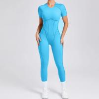 Ropa de Yoga de manga corta ajustada de Color sólido, pantalón largo Sexy con espalda descubierta, mono para entrenamiento de gimnasio, ropa deportiva de secado rápido de una pieza para Fitness - details 11