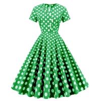 Vestido de Verano Retro Hepburn 2025 Cuello en V, Manga Corta, Botón Frontal, Vestido Midi de Algodón con Puntos Vintage para Mujeres - details 6
