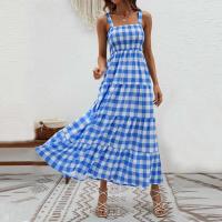 Vestidos largos bohemios para mujer, ropa sin mangas a cuadros, informal, para vacaciones y playa, verano - details 9