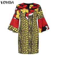 Vestido de talla grande 5XL VONDA para mujer, estampado bohemio, Vintage, corto, manga acampanada, Vestido veraniego para fiesta, Vestido informal para mujer 2025 - details 4