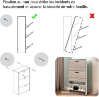 Mueble zapatero de 12 pares - Estantería de gran capacidad para vestíbulo o pasillo - (ancho) 60 x (profundidad) 24 x (alto) 80 cm - Madera clara blanca - details 23