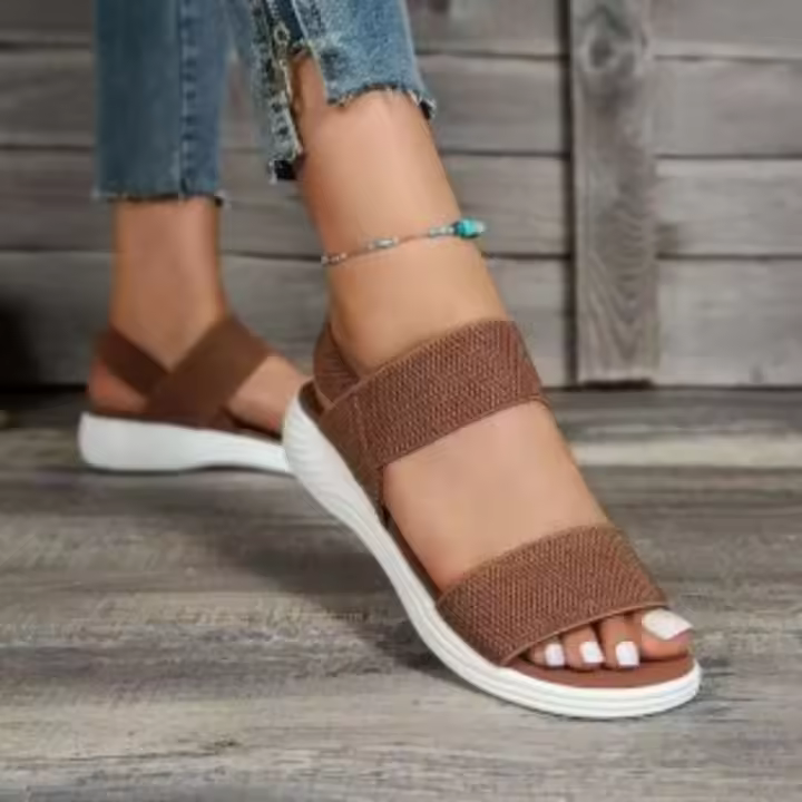 Sandalias de verano 2025, sandalias elásticas de una palabra con suela gruesa y Tacón de Cuña de fondo plano para mujer - 1