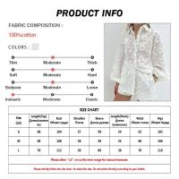 Conjunto de Algodón Blanco para Mujer de 2 Piezas Conjunto Informal de Jacquard con Botones y Manga en la Muñeca Camisas y Pantalones Cortos de Cintura Alta para el Verano - details 8