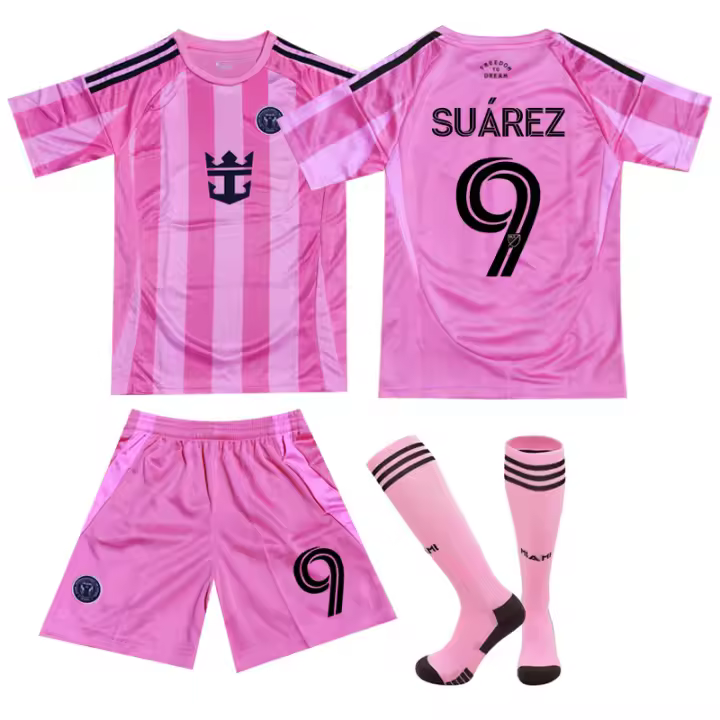 bambino2025-26 Miami Local Rosa No. 10 Messi Conjunto de uniforme de fútbol Jersey 9 Suarez agarra el nuevo modelo - 1