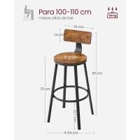 Taburetes de Bar Altos con Resalón Juego de 2, Acero, Montaje Fácil, Industrial, Marrón Rústico y Negro LBC026B01V1 - details 6