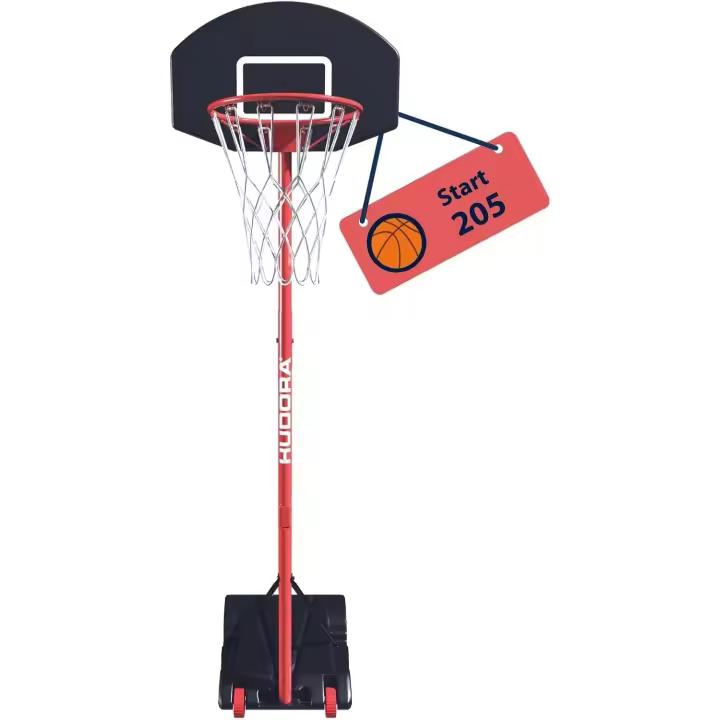 Baloncesto 205 - Ajustable en altura de 165-205 cm - Canasta de baloncesto móvil con soporte para niños y adolescentes - Canasta de baloncesto para exteriores con ruedas - 1