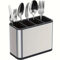1 soporte para utensilios de acero inoxidable, resistente a la oxidación, duradero con compartimentos independientes para tenedores, cuchillos, cucharas y palillos, organizador moderno de utensilios de cocina, artículo de regalo ideal, soporte para utensi - details 0