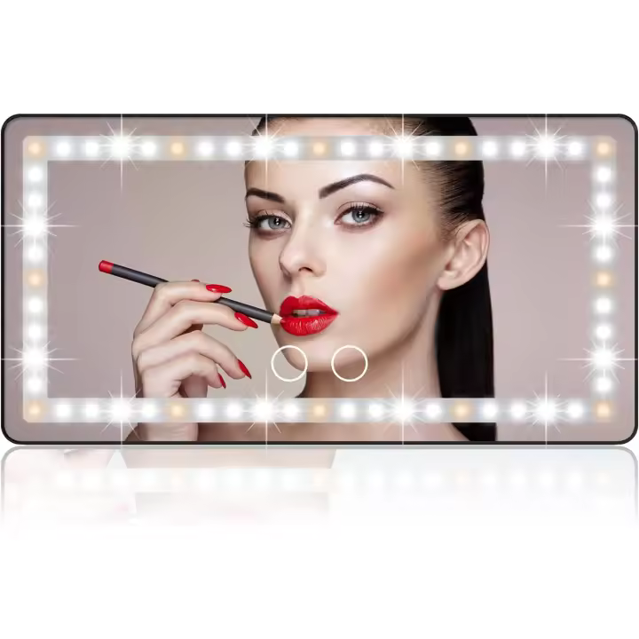 Espejo de maquillaje recargable con visera solar, 3 modos de luz y 60 LED, cosmético de protección solar con clip regulable - 1