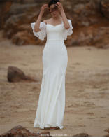 Vestido ligero con tirantes y mangas de hoja de loto blanco, minimalista, estilo francés, cola de pez de satén elástico de alta gama para boda nupcial - details 6