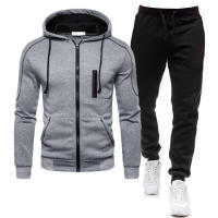 Sudadera con capucha con cremallera para hombre, traje deportivo informal Digital, pantalones de chándal de Color sólido - details 7