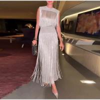 Elegante Vestido de Dos Piezas con Borlas Tops sin Mangas con Cuello Redondo Vestido Maxi Ajustado - details 0