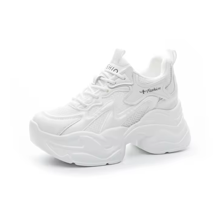 Zapatos deportivos de plataforma con cuña blanca pequeña estilo casual para mujer, aumento de altura, para interiores, 2025 - 1