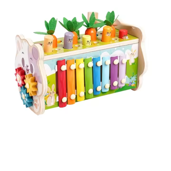 Juguetes Montessori para niños pequeños, juego de pesca de xilófono, martillo de madera para golpear, Whack A Mole, 8 en 1, 1 año - 1