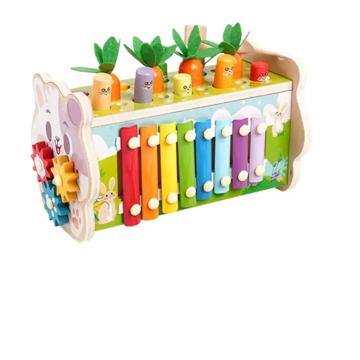 Juguetes Montessori para niños pequeños, juego de pesca de xilófono, martillo de madera para golpear, Whack A Mole, 8 en 1, 1 año - 1
