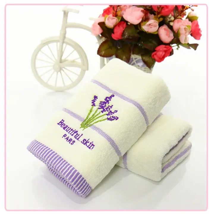 Toalla de baño de algodón con bordado de lavanda, juego de sábanas suaves de aromaterapia, 34X74cm, 1 unidad - 1