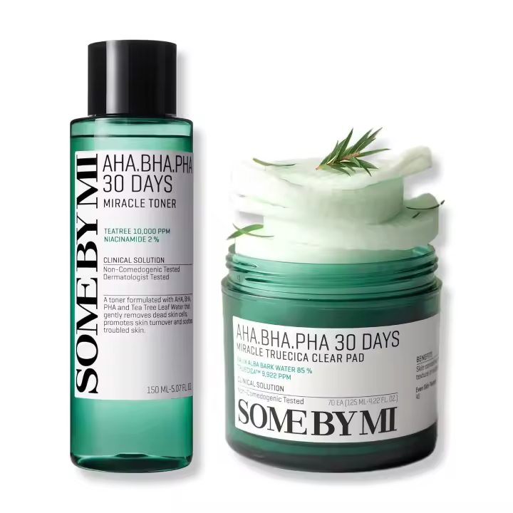 SOME BY MI AHA BHA PHA + 30 días Miracle Truecica Clear 5.07Oz+1.69Oz Tónico facial exfoliante suave que elimina residuos, sebo y grasa - 1