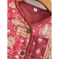 BUNO-Chaleco acolchado con estampado de flores rojas chinas para mujer, abrigo sin mangas, cuello en V, botones cubiertos, ropa de abrigo corta Vintage, 2025 - details 6