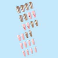 Uñas postizas reutilizables con estampado de alce de Navidad, uñas falsas rosas, decoración DIY, dulce y encantador - details 1