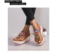 Tamaño grande para mujer, novedad de verano, sandalias coloridas con suela gruesa y tacón con diamantes de imitación - details 11