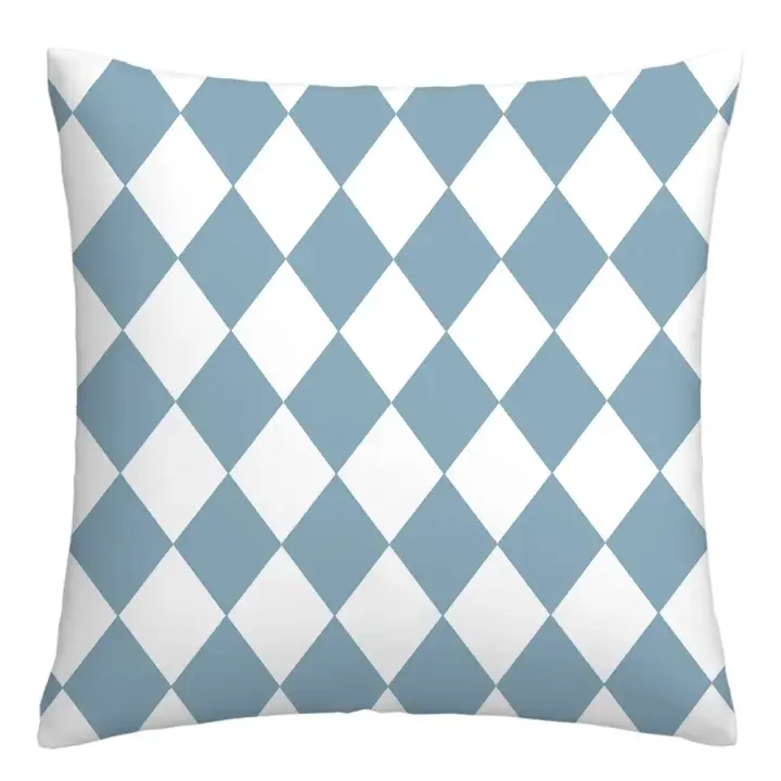 Funda de almohada con diamantes geométricos azules y blancos, funda de almohada para oficina, sala de estar, hogar, adornos para coche - 1