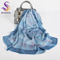 BYSIFA 4 momme Bufanda larga de seda 100% para mujer Elegante diseño de flor de magelia rosa púrpura Gasa de verano Mantón de protección solar ultralargo Envolturas de playa para cubrir con embalaje de regalo - details 14