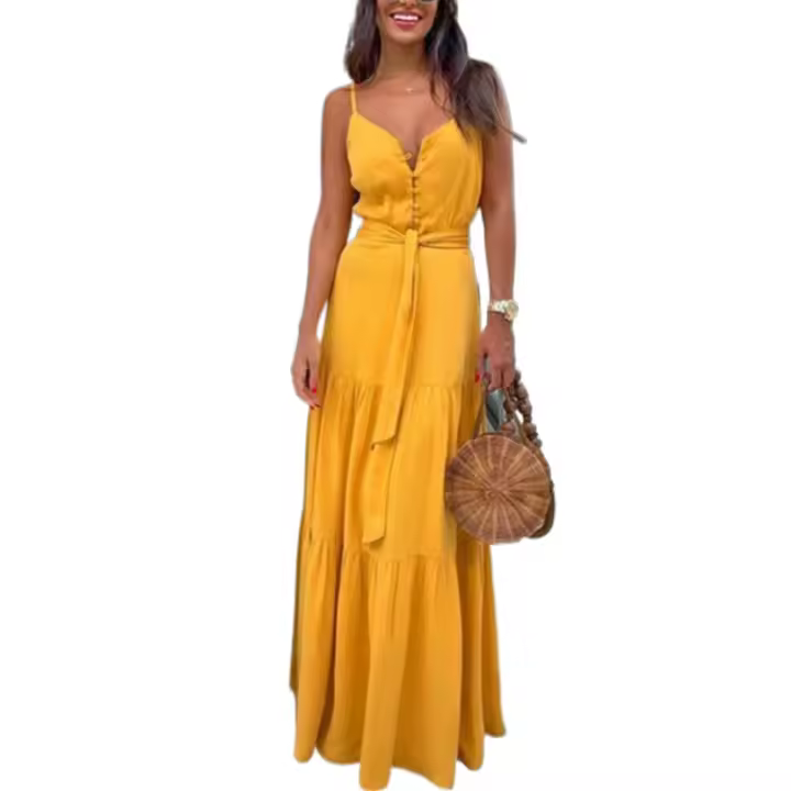 Nuevo vestido de verano con cuello en V para mujer, temperamento de moda femenina, sexy - 1