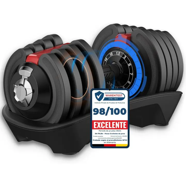 Mancuernas Ajustables 18kg/24kg con Base de Almacenamiento, Juego de Pesas Compactas 12 en 1 para Culturismo y Entrenamiento - Diseño Ahorra Espacio, para Hombre y Mujer - 1