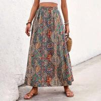 Falda larga étnica personalizada con estampado de abertura A-e para primavera y verano, falda larga estilo bohemio de vacaciones a la moda para mujer - details 4