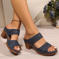 Sandalias de Tacón Grueso Retro con Espacio Hueco Zapatillas de Tacón Alto Ligereas para Mujer - details 5