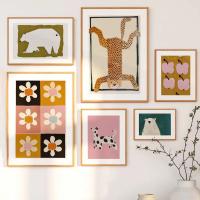 Carteles de impresión de arte de pared de guardería de estilo ecléctico, pintura de lienzo de dálmata de flores de oso Polar de dibujos animados para dormitorio de niños, decoración del hogar - details 0